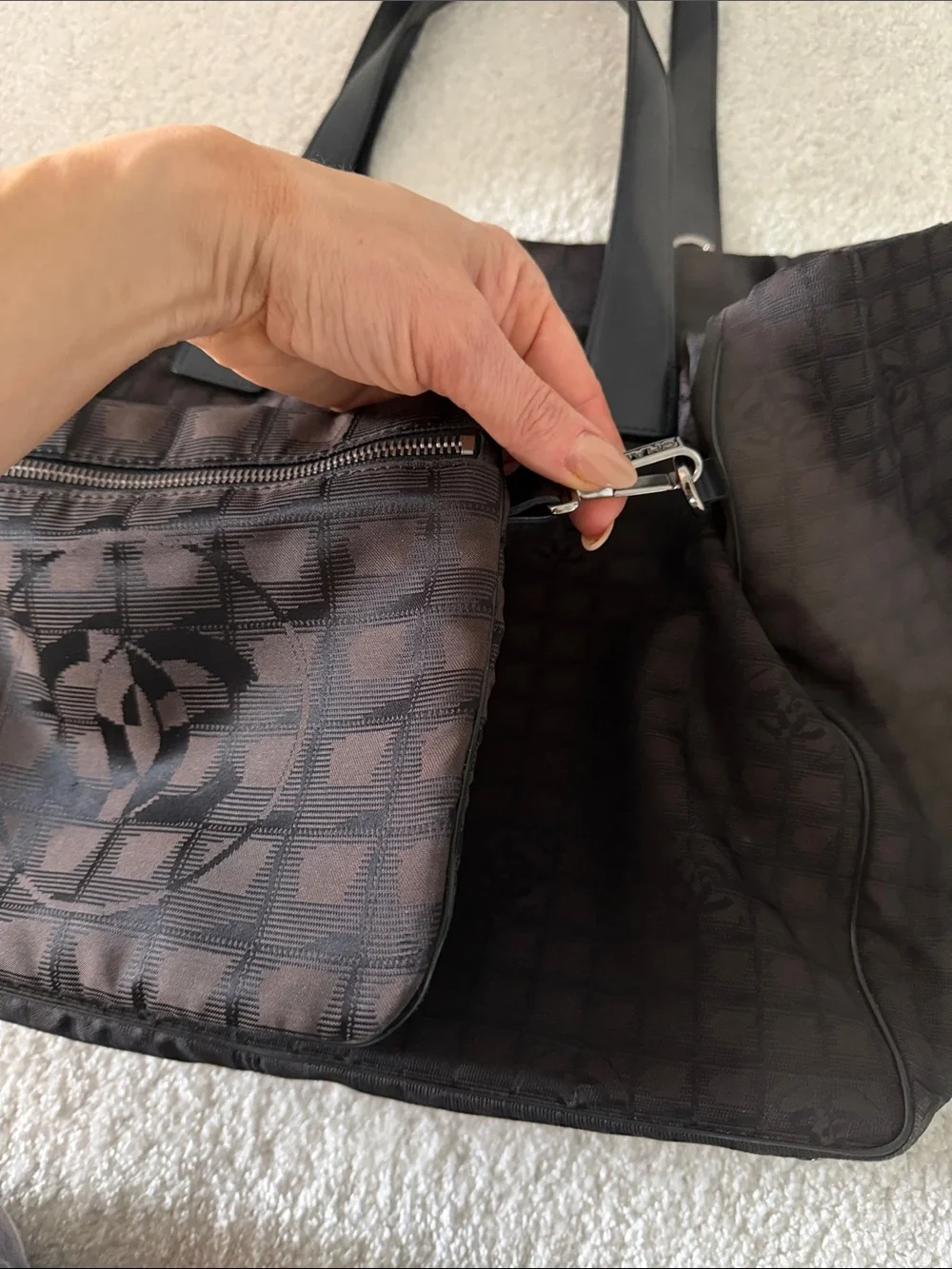 CHANEL Brown and Black travel Tote Bag with detachable mini pouch authentic